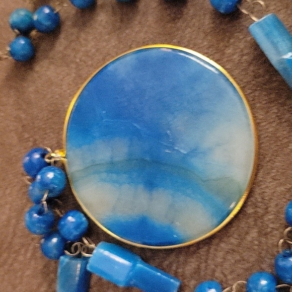 Vintage Carved Blue Agate Mexican Aztec Sundial Unisex Necklace - Picture 8 of 8